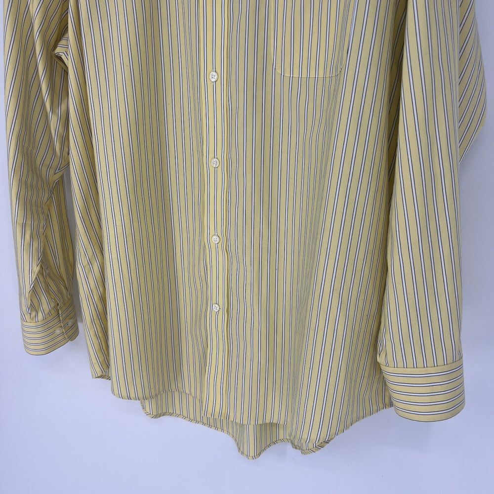 LANDS END Traditional Fit Button Down Dress Shirt Mens 17.5-35 Yellow Pinstripe - Picture 5 of 11